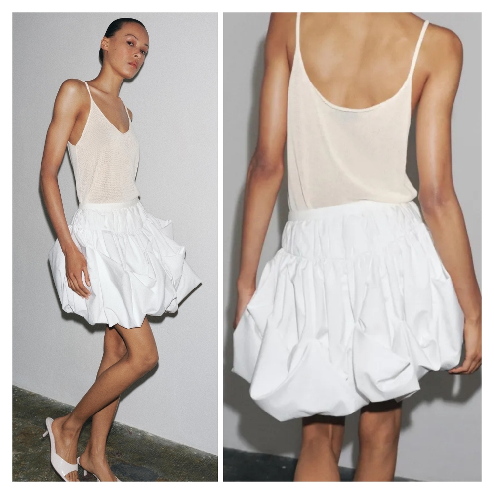 Zara White Cloud Bubble Mini Skirt Size L